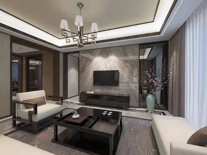 新中式风格电视背景墙装修效果图简约现代风客厅电视墙装修效果图现代