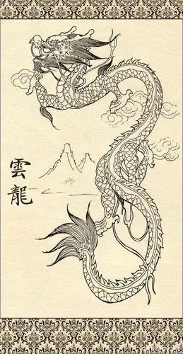 中国传统白描龙纹图案