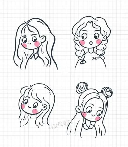 简笔画女孩人物头像零基础卡通插画手绘