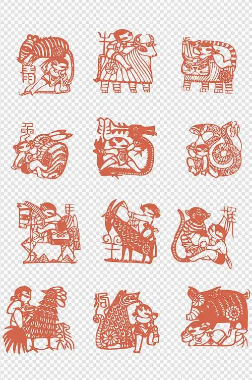 剪影窗花十二生肖素材