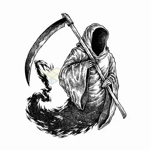 拿着镰刀的死神手绘素描插画png图片素材
