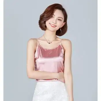 真丝小吊带背心女春夏短款打底衫丝绸缎面内搭性感修身上衣 粉色 l