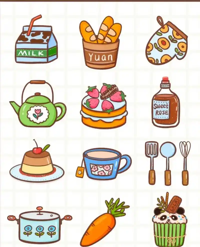 厨房素材简笔画.#图文伙伴计划 #简笔画 #素材 #卡通 # - 抖音