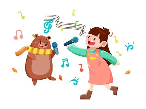 彩色手绘卡通儿童世界儿歌日可爱女孩唱歌舞蹈元素png素材