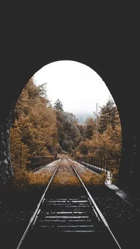 壁纸 隧道,铁路,树木,秋天 3840x2160 uhd 4k 高清壁纸, 图片, 照片