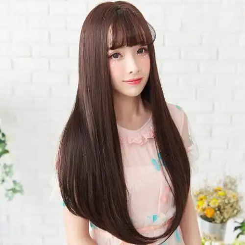 假发女长直发空气刘海清新内扣中分长发自然逼真韩版假发套