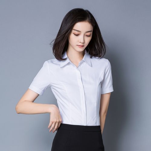 2023春季新款白衬衫女短袖韩版修身棉不透学生面试酒店职业装工服