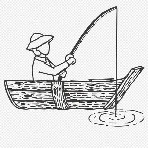 手绘钓鱼渔夫元素