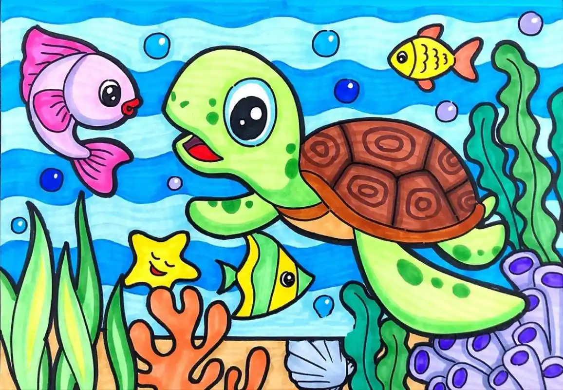 《海洋生物》马克笔创意儿童画 简笔画