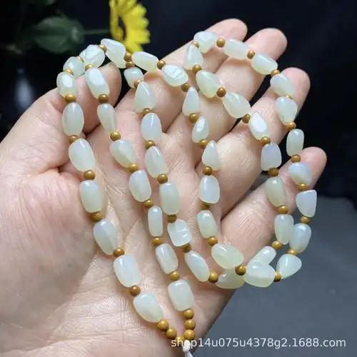 新疆和田玉随形珠链编织款不规则玉珠吊坠绳挂绳玉石绳珠链子