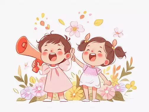 握拳加油拿着喇叭加油的女孩加油打气加油鼓励支持卡通