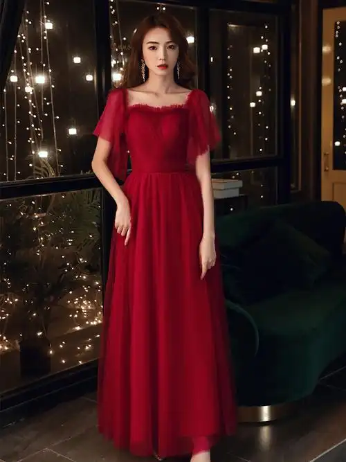 敬酒服新娘结婚孕妇大码胖mm酒红色订婚回门服平时可穿晚礼服裙女