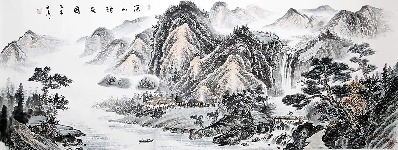 宣澄艺购 文涛 深山访友图 六尺横幅 国画山水画 山水画