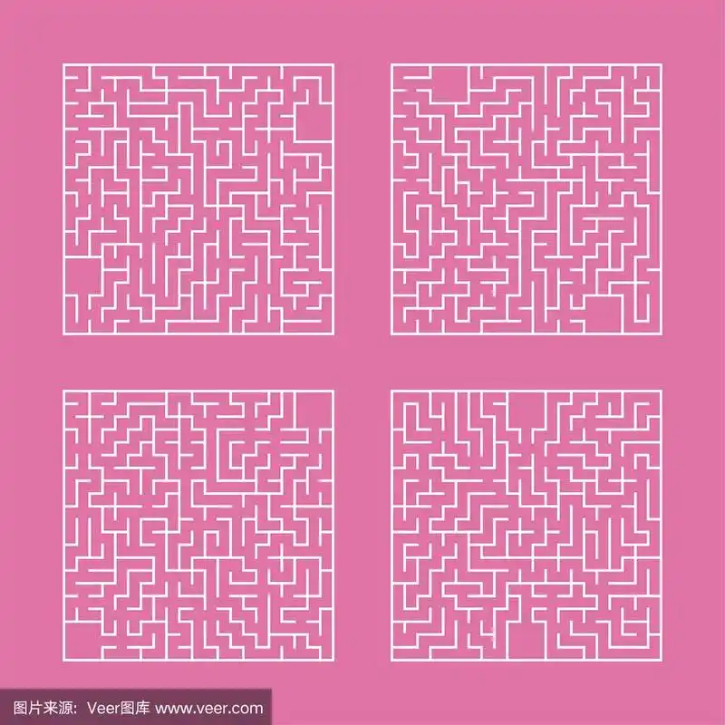 一组正方形的迷宫.游戏对孩子.对儿童拼图.一个入口,一个出口.