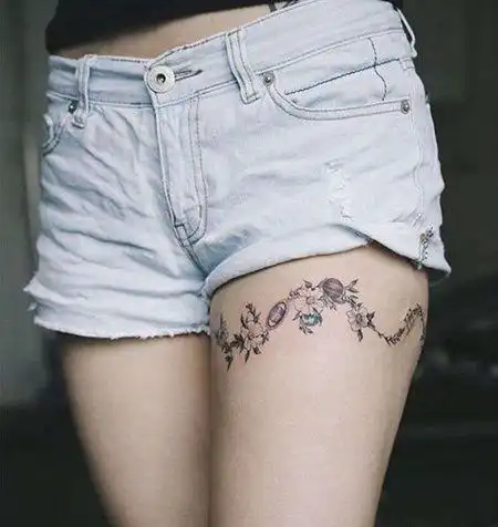 几何点刺大腿腿环纹身图案