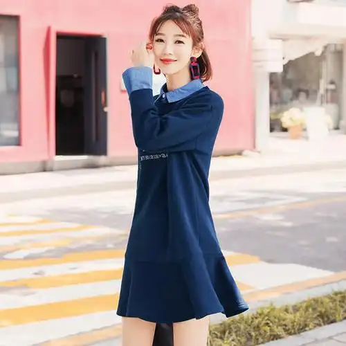 韩都衣舍2018韩版女装秋装新款chic假两件拼接长袖连衣裙lu7812荃