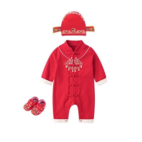 新生婴儿拍照满月唐装百天照红色男女中国风喜庆爬服摄影百天周岁