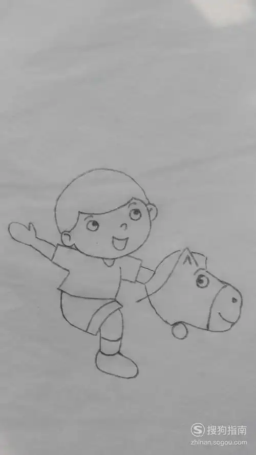 小男孩骑马简笔画