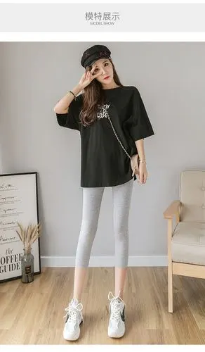 恒源祥【特价捡漏】单杠字母纯棉七分裤女打底裤夏季薄款外穿显瘦大码