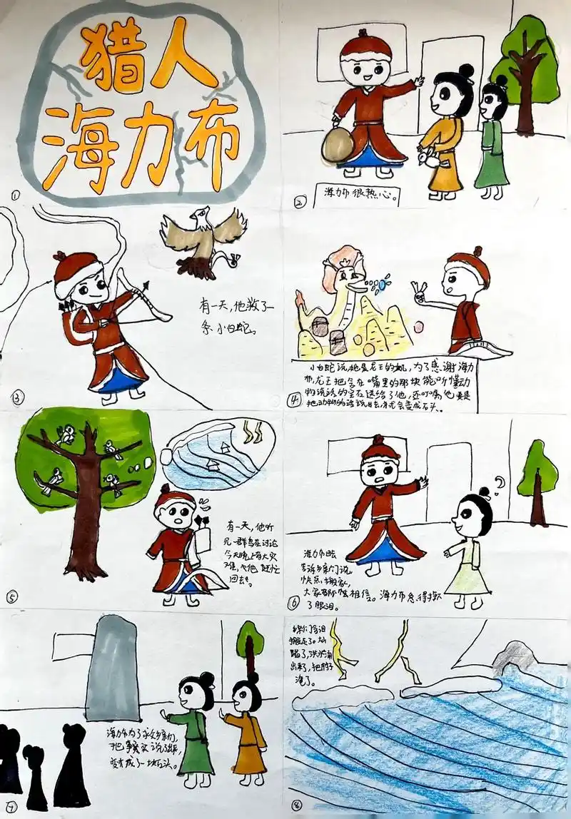 猎人海力布连环画.#儿童画 #画一个故事 - 抖音