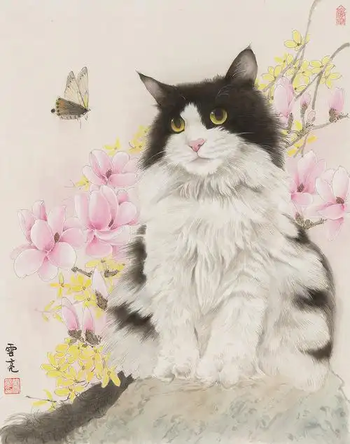 春光里的猫咪 云亮国画画猫