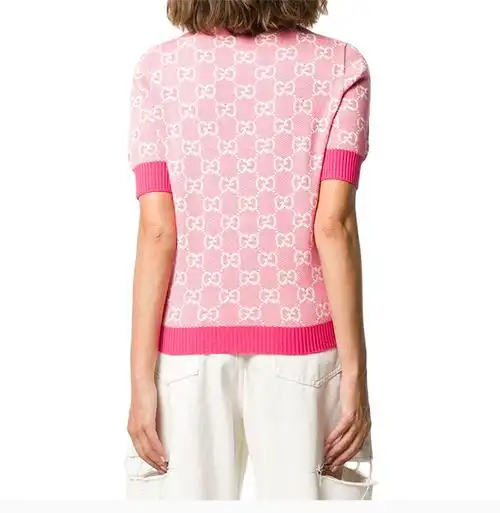 gucci/古驰 女士粉红色羊毛gg提花圆领短袖毛衣针织衫 629456-xkbhq