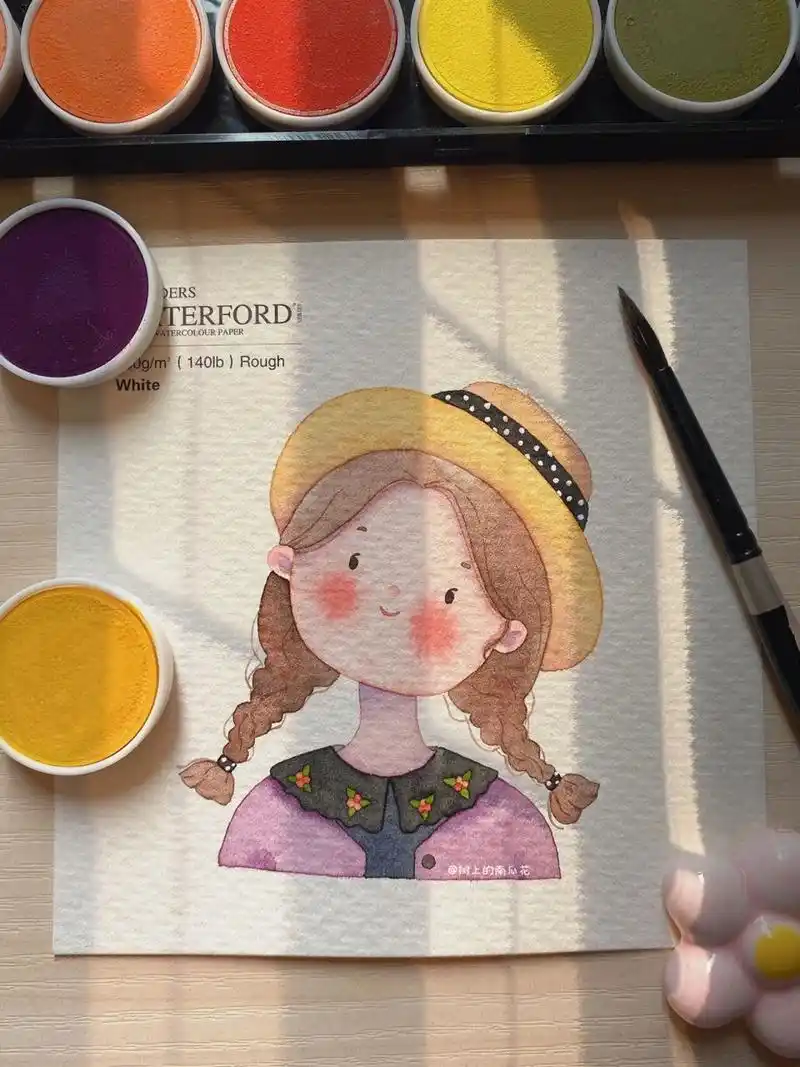 水彩手绘 森系复古小女孩 水彩插画 软萌少女头像 原创 手绘人物 水彩