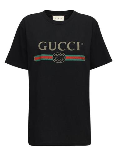 古驰gucci女款黑色圆领t恤|vintage logo cotton jersey t-shirt