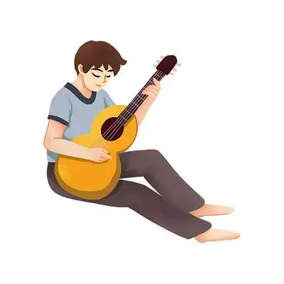 彩色手绘卡通男孩弹吉他元素png素材