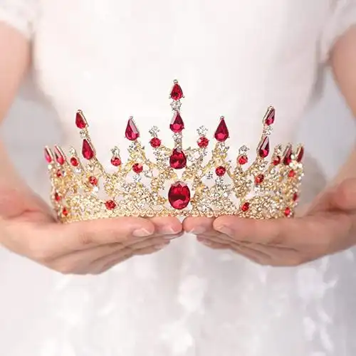 wekicici 金色皇冠水晶皇冠巴洛克式水钻女王公主盛会皇冠闪亮头饰