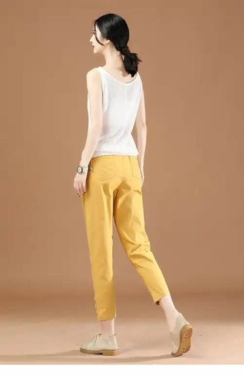 施悦名松紧腰女士休闲裤显瘦百搭2020夏季新款宽松哈伦九分裤子a