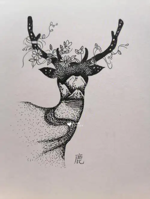 临摹鹿晚安#黑白装饰画#每日一画