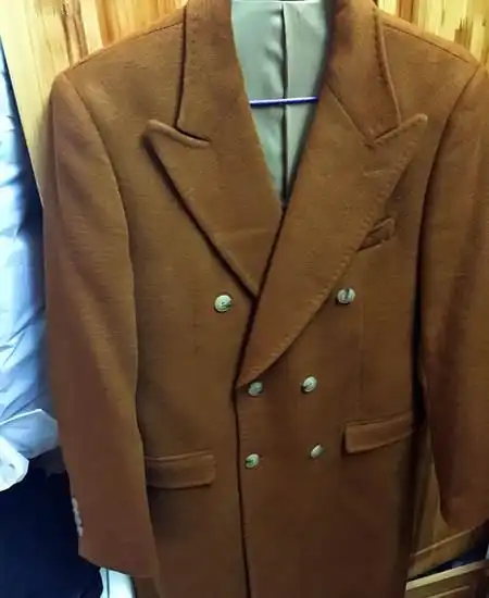 转羊毛呢长款橘棕色双排大衣 售出不退换