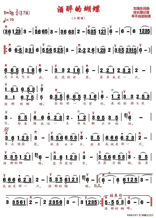 酒醉的蝴蝶二胡谱琴不自禁个人制谱园地