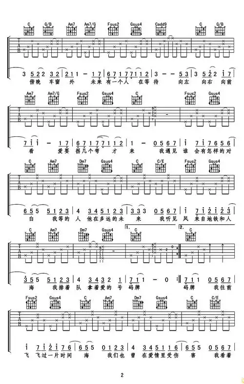遇见吉他谱c调完美版孙燕姿遇见六线图谱吉他谱