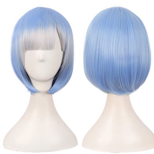 潼漫 cos假发女短发直发挑染混蓝色渐变灰色bobo头30cm高温丝假毛