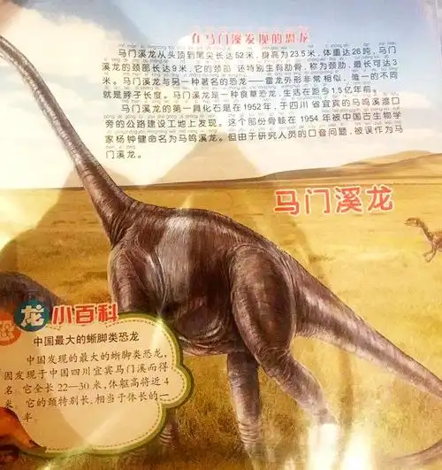 在宜宾发现的马门溪龙已入选少儿读物《恐龙王国》.