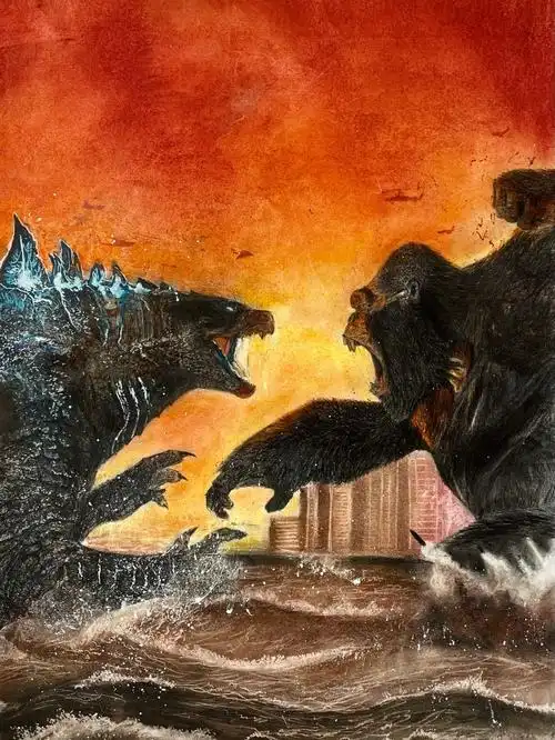 学员手绘哥斯拉大战金刚