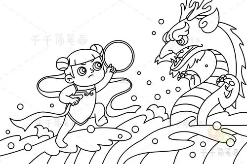 神话故事哪吒闹海_神话故事简笔画