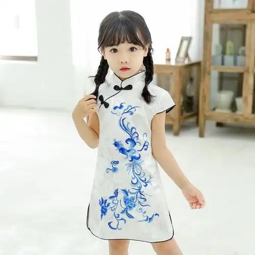 儿童旗袍2019新款夏女童公主旗袍裙中国风小女孩中式复古唐装裙子