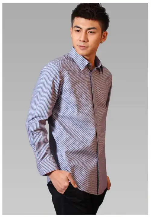 都彭丹顿 长袖衬衫 男 时尚男士蓝色细条纹衬衣 商务修身男衬衫图片_5