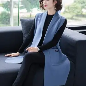 马夹外套女针织开衫春秋新款中长款坎肩背心大码宽松显瘦气质马甲