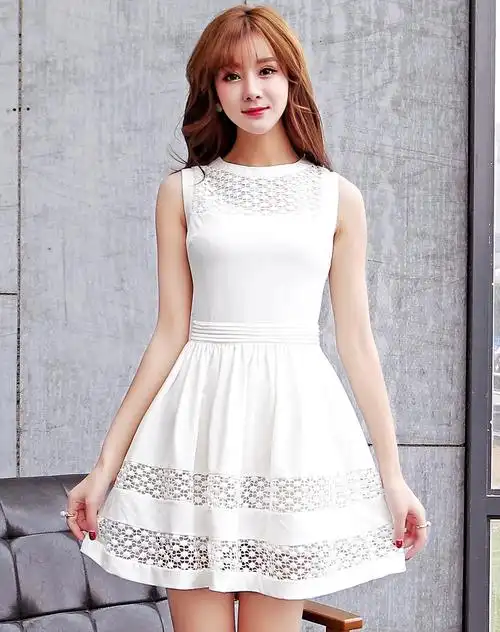 白色淑女气质无袖连衣裙