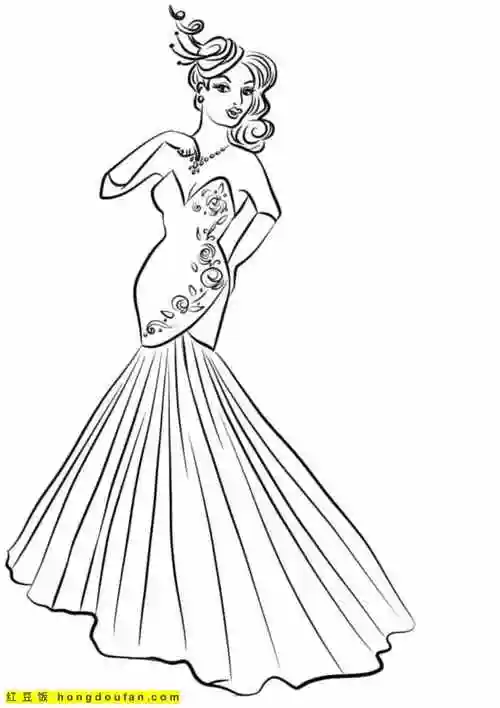 11张免费连衣裙长裙公主裙卡通涂色简笔画-红豆饭小学生简笔画大全