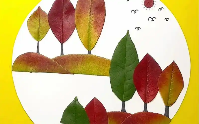 树叶创意画:风景树叶贴画