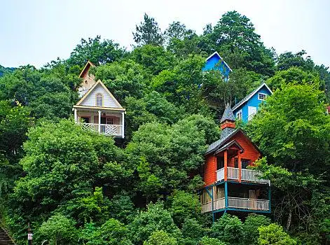 奉化,漫休谷,自然,小木屋,童话,酒店,民宿,栖居,彩色,树林,绿色,天空