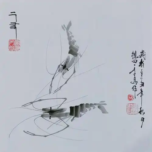 仿齐白石国画虾手绘真迹客厅装饰画写意花鸟画名家中国水墨画