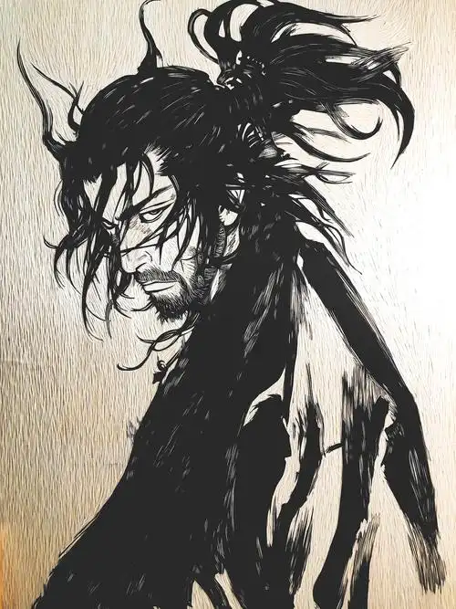 手工雕刻黑白木刻版画浪客行宫本武藏