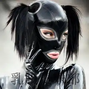 女士性感包头乳胶头套头顶辫子洞 情趣性感面具面罩 可定制