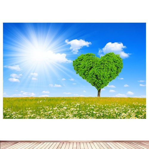 爱心树风景画蓝天白云绿色草地护眼壁画居家客厅玄关装饰壁画